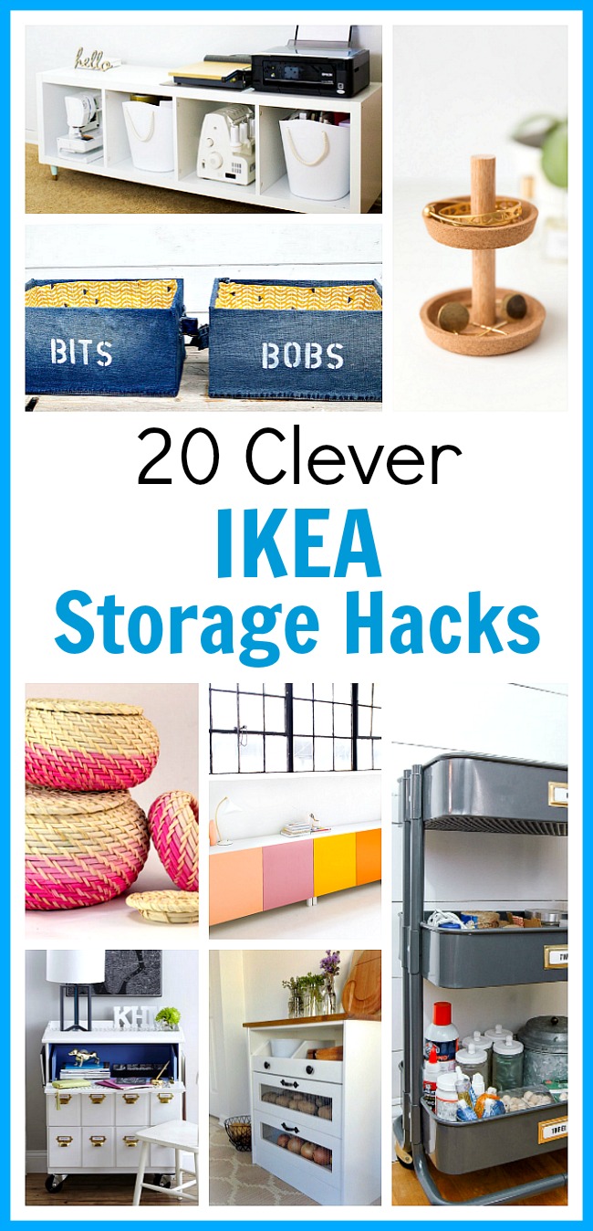 20 Clever IKEA Storage Hacks- Want to use IKEA products to organize your home? You don't have to use them as-is! Instead, check out these 20 clever IKEA storage hacks for inspiration! #diy #organization #IKEA #organizing