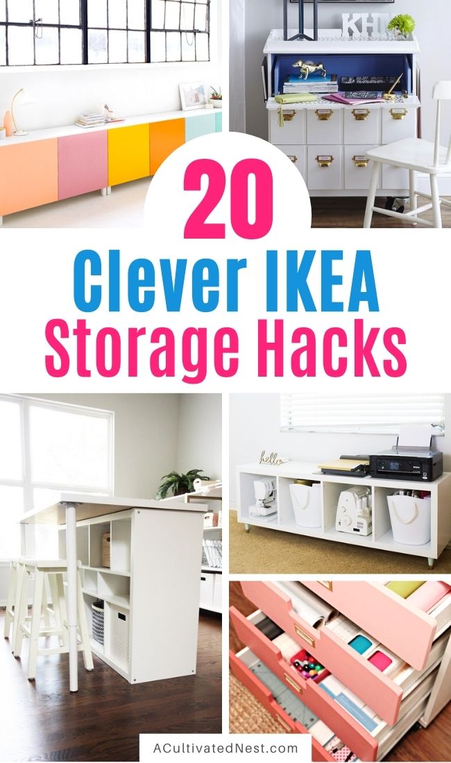 20 Clever IKEA Storage Hacks- If you want to organize your home with IKEA products, but wish there were more styles and colors to choose from, then you need to check out these clever IKEA storage hacks! | diy IKEA organization, #organizingTips #homeOrganization #diyOrganization #organize #ACultivatedNest