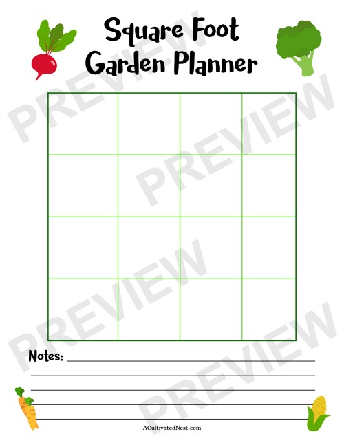 printable square foot garden planner