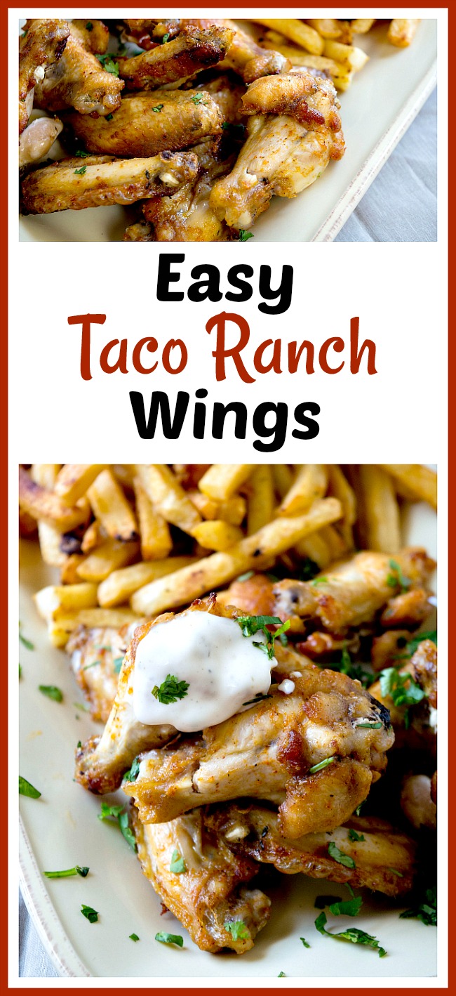 Easy Taco Ranch Wings- Need a simple watch party dish, or just a delicious dinner recipe? You have to try these really easy taco ranch wings! They only take a couple of ingredients, and it's easy to make a big batch for any gathering! | appetizer, finger food, chicken, poultry, easy dinner, #recipe #wings #food #gameDay