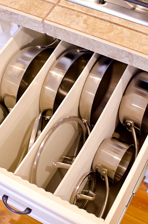 10 Awesome Kitchen Organizing Tips for Pots and Pans- Tired of your pots and pans always being unorganized? You need to check out these handy tips for organizing pots and pans! | #kitchenOrganization #organizingTips #organizationIdeas #organize #ACultivatedNest