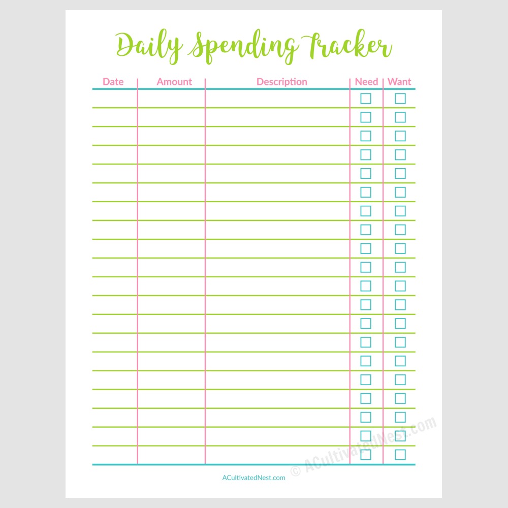 free kids expense tracker printable in color