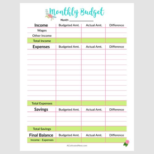 Printable Monthly Budget Template - Image 2