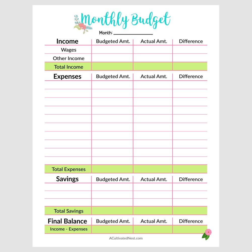 monthly budget excel