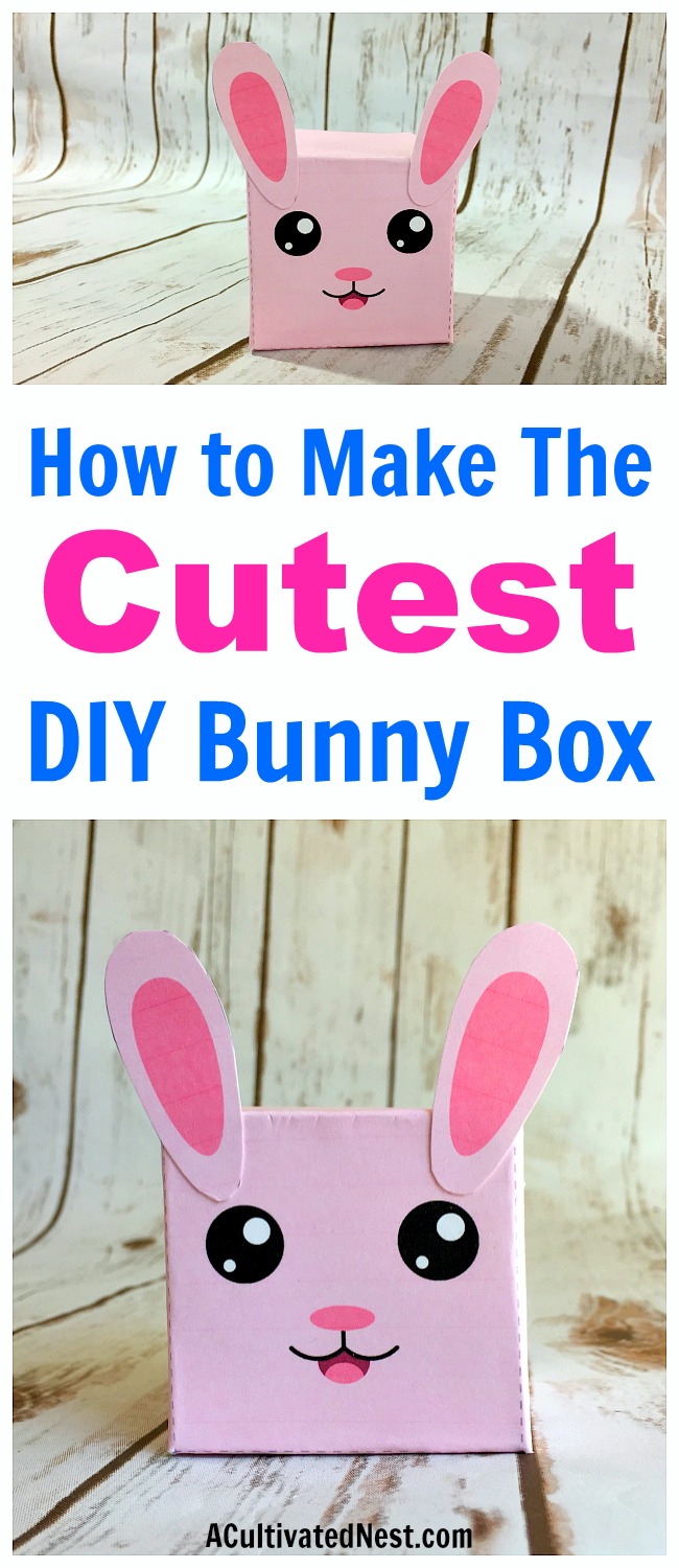 DIY Bunny Box Easter Craft- This bunny box Easter DIY project makes a cute addition to your Easter decor! It also is a fun kids craft, and can even be used as a small gift box! Free printable template included! | folding craft, paper craft, #DIY #Easter #craft #printable