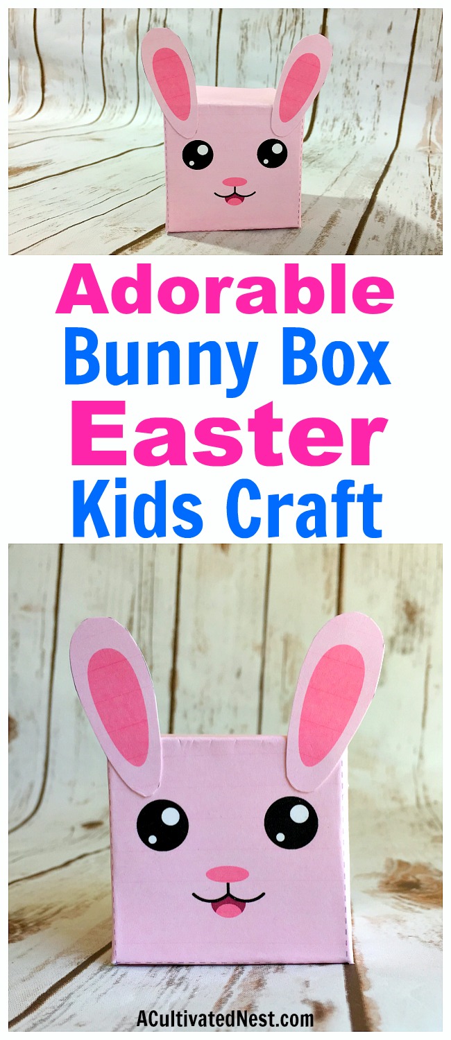 Bunny Box Easter Kids Craft- This Easter craft will keep your kids busy, and the end result looks adorable! So the next time your kids are bored, print out my template and have them do this bunny box Easter kids craft! The finished box could even be used as decor, or as a small gift box! | printable paper craft, folding craft, #kidsCraft #diy #Easter #kidsActivities