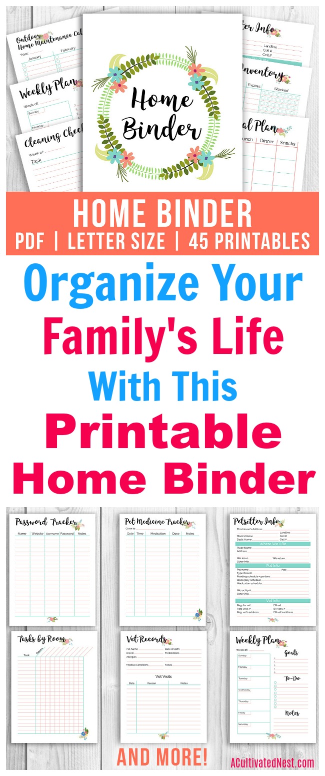 Printable Home Management Binder- Floral- A Cultivated Nest
