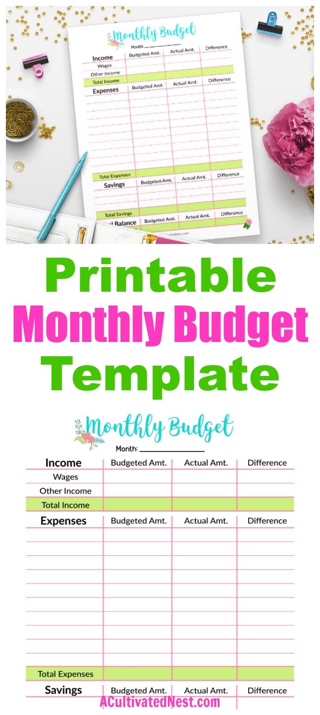 Printable Monthly Budget Template- The easiest way to get your finances under control is by budgeting! An easy (and pretty) budget template to use is this floral printable monthly budget template! | budgeting, how to save money, manage your expenses, track your income, track your savings, #debtFree #printable #budget #personalFinance