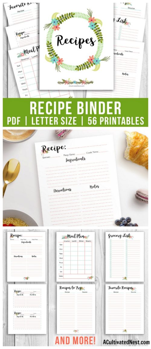 Floral Printable Recipe Binder- Kitchen Binder- A Cultivated Nest
