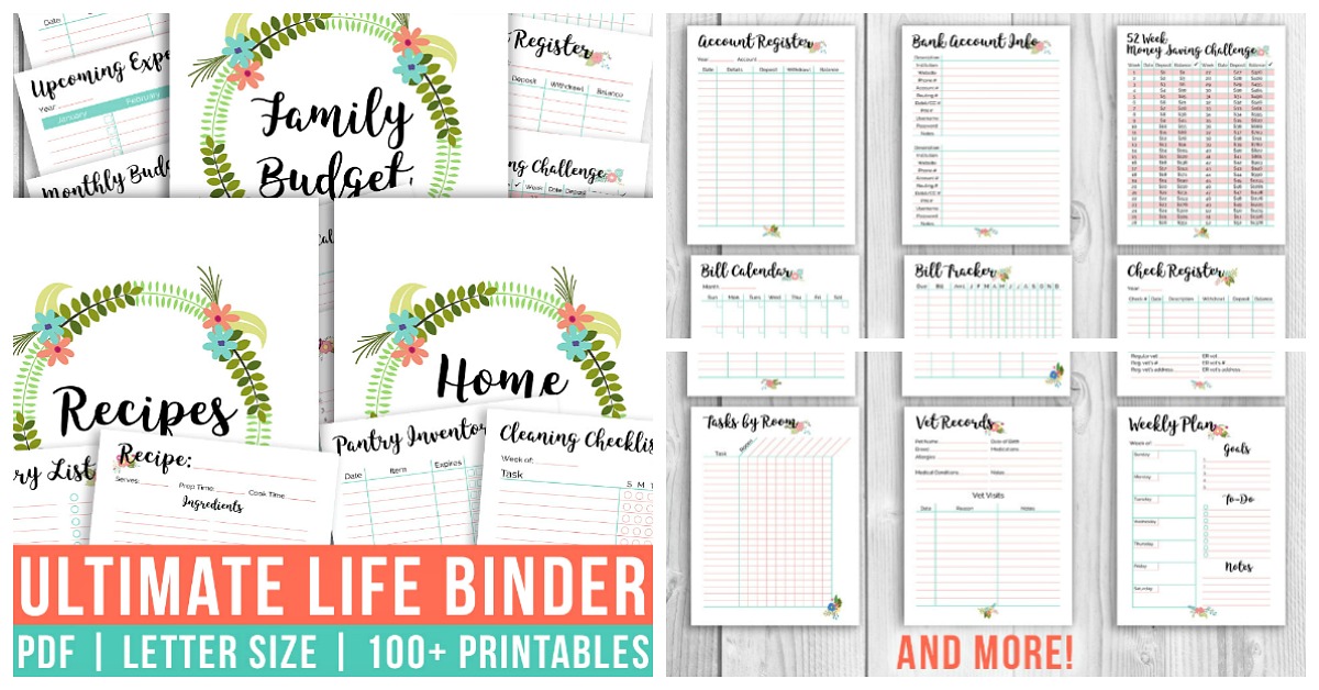 Printable Ultimate Life Binder Home, Budget, + Recipe Binder