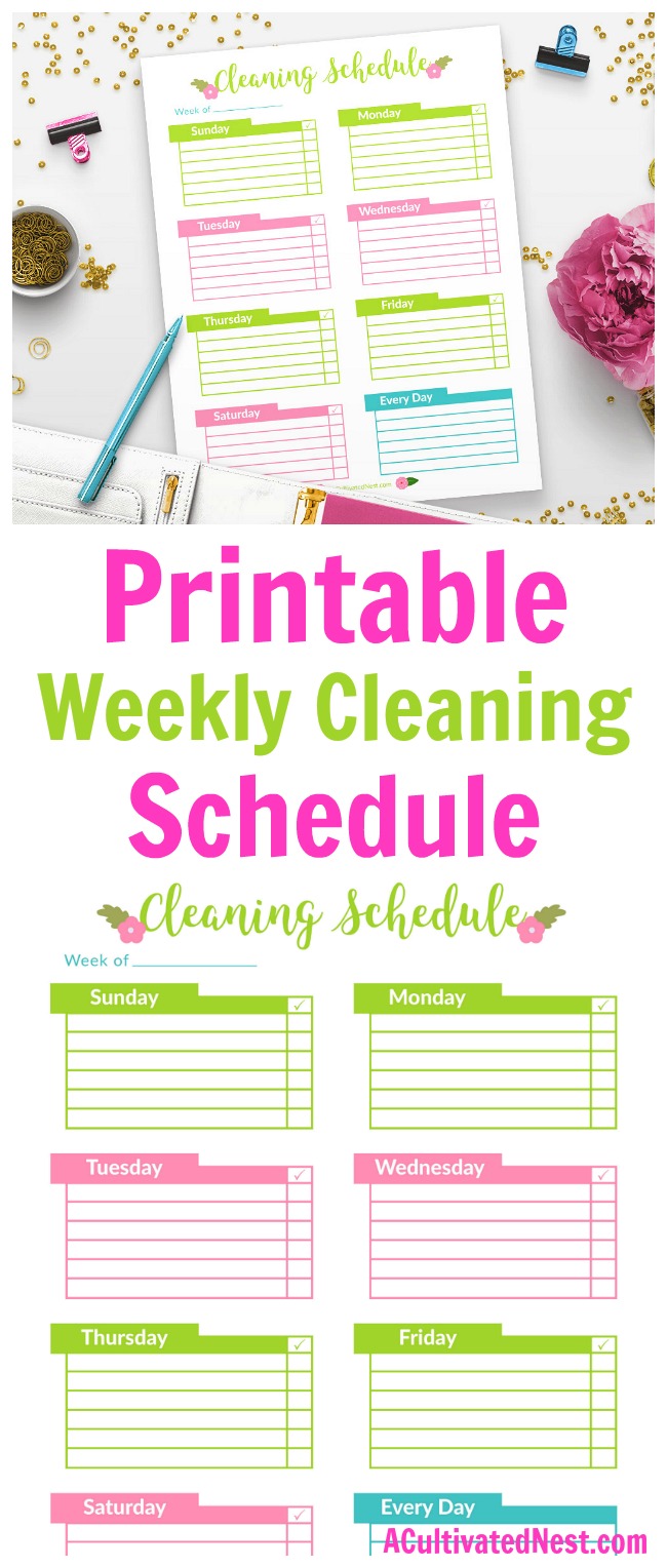 Printable Weekly Cleaning Schedule- A Cultivated Nest