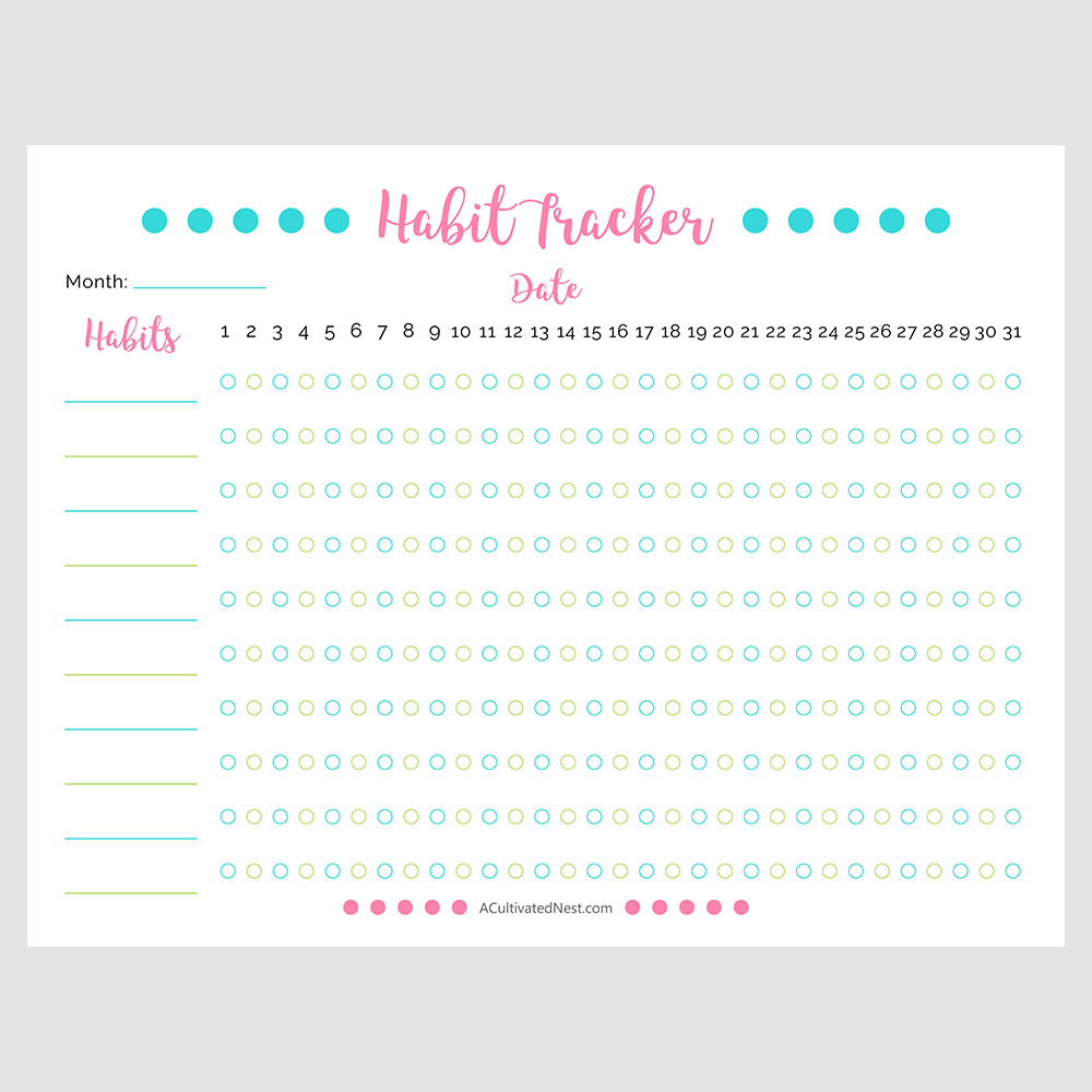 Printable Habit Tracker Self Improvement Planner A Cultivated Nest