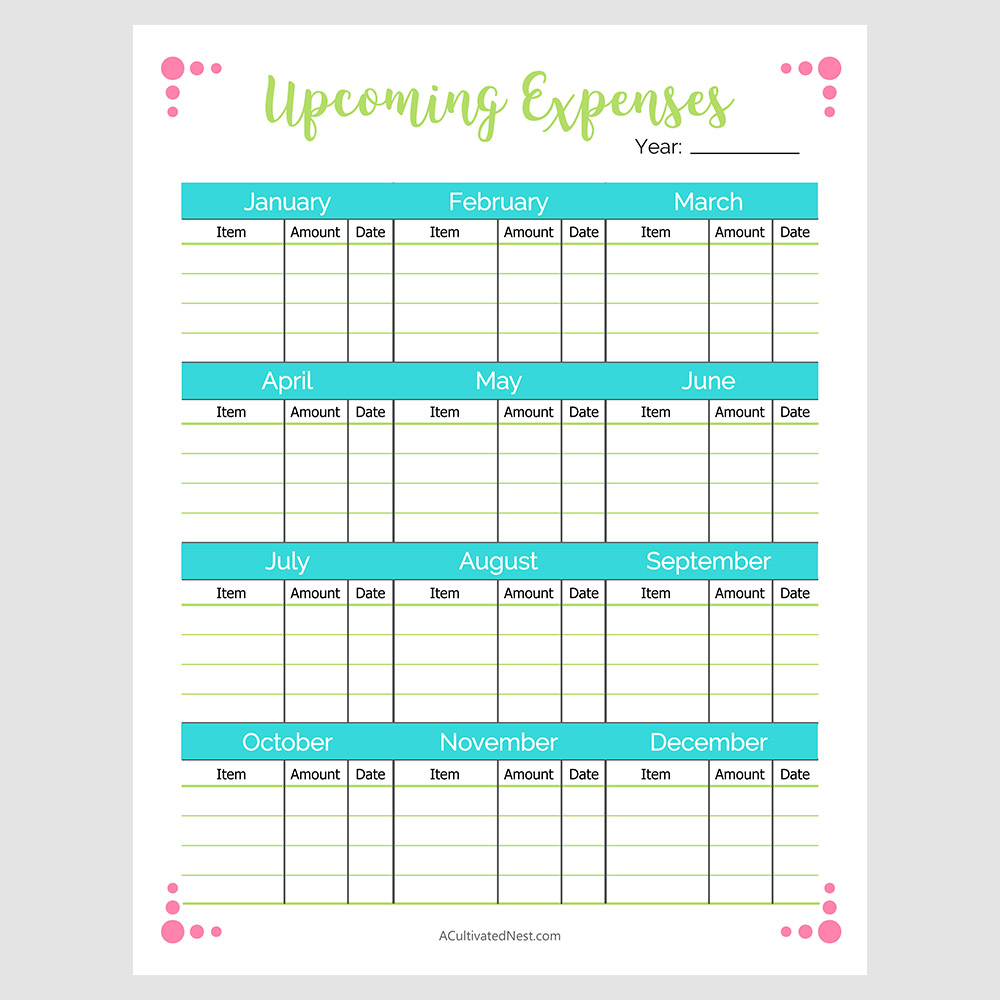 expense tracker checklist printable