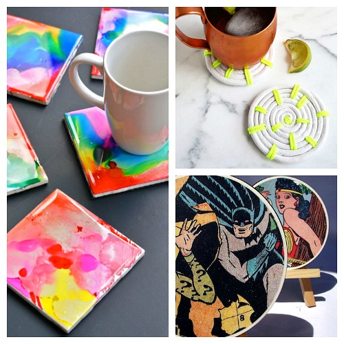 15 DIY Coasters- Coasters make a wonderful gift for anybody on any occasion! For some fun inspiration, check out these 15 DIY coasters! They all make great gifts! | how to make your own coasters, Father's Day gift ideas, Mother's Day gift ideas, Teacher Appreciation Day gift ideas, #diy #homemadeGift #diyGift #craft #ACultivatedNest