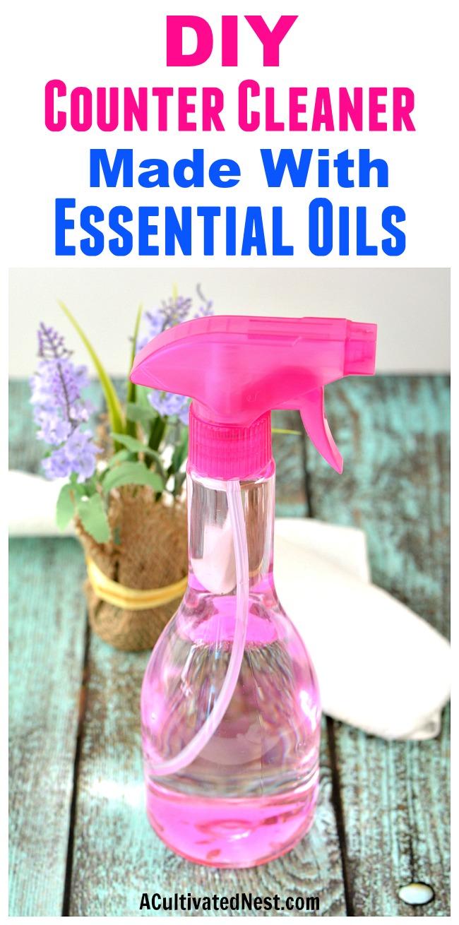 DIY Counter Cleaner Made with Essential Oils- It's easy to make your own all-natural homemade counter cleaner! You only need a couple of ingredients (including essential oils)! | #DIY #homemadeCleaner #cleaning #essentialOils #homemade #diyCleaner #cleaner #counterCleaner #kitchenCleaner