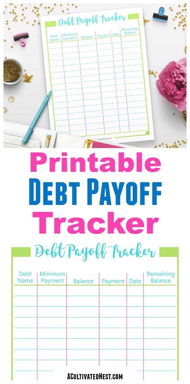 Printable Debt Payoff Tracker- Not only does this debt payoff worksheet let you see your progress toward a debt free life, it also acts as a wonderful motivational tool! | #printable #debtFree #payOffDebt #debt #personalFinance