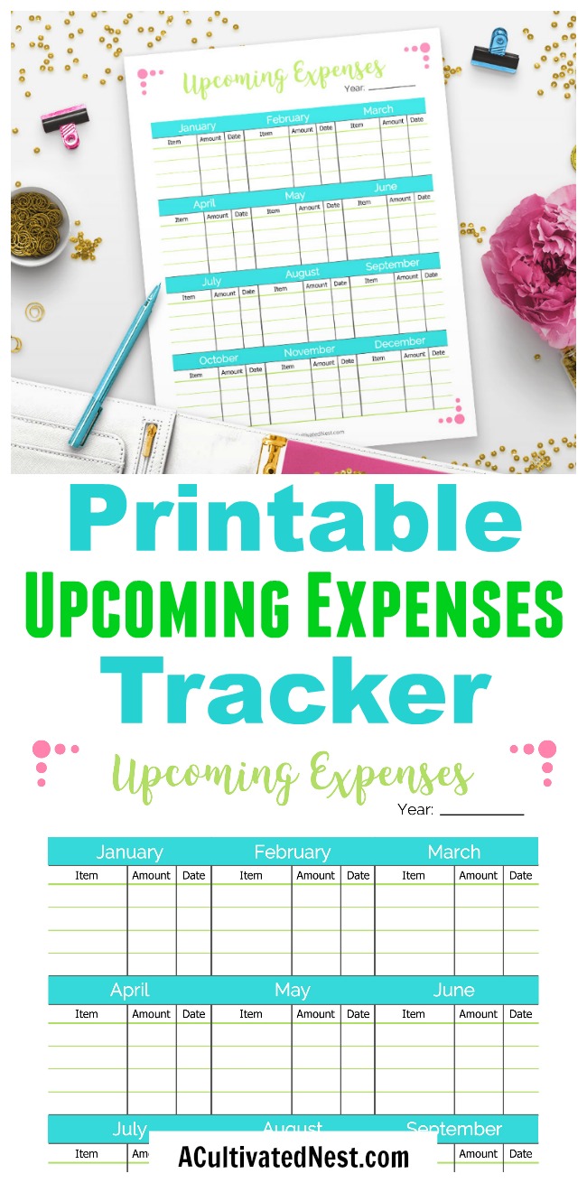 Printable Upcoming Expenses Tracker- Budgeting Page- A Cultivated Nest