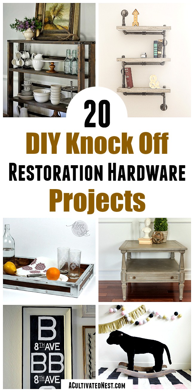 20 Restoration Hardware Inspired DIY Projects- Whether you call them knock offs or copycat decor, these 20 Restoration Hardware inspired DIY projects are frugal ways to change your home's decor! Small decor and large furniture projects included! | #diy #CopycatDecor #knockOffDecor #decor #furniture #diyProject