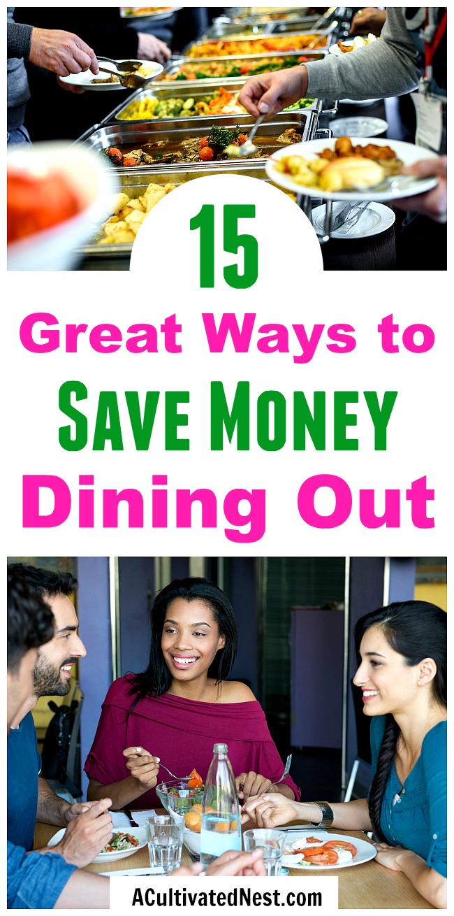 15 Ways to Save Money Dining Out- Just because you're on a budget doesn't mean you can't eat out! There are a lot of easy ways to eat out on a budget, if you know the right tips and tricks! Take a look at these 15 ways to save money dining out! | food, save money eating out, dine out on a budget, #saveMoney #frugal #frugalLiving #moneySavingTips