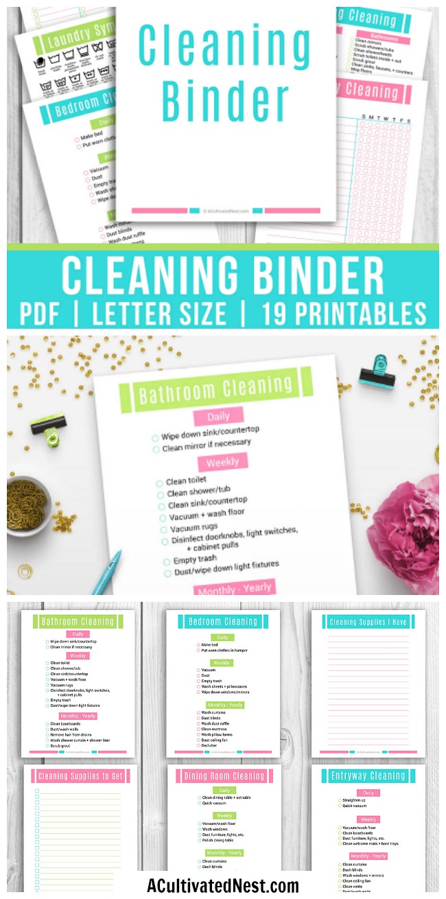 Printable Home Cleaning Binder- It's hard to keep a house clean, especially if you have kids or pets. Ensure you never miss a spot and take the stress out of scheduling your cleaning chores with this printable cleaning binder! | #printable #cleaning #cleaningTips #homeCleaning #clean #houseCleaning #homemaking #printables