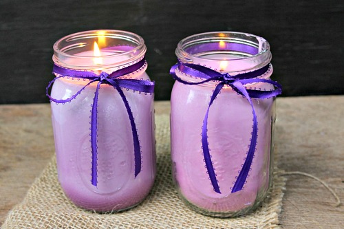DIY Mason Jar Citronella Lavender Candle- Finished candles. | homemade citronella candles, #DIY #candle #citronella #MasonJar #craft #allNatural #bugRepellent #mosquitoes #essentialOils