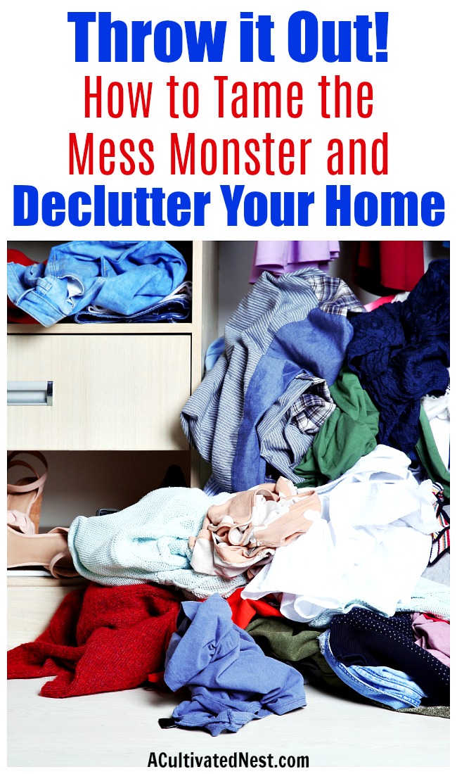Throw it Out!: How to Tame the Mess Monster and Declutter Your Home- Tired of living in a messy home? Learn the best way to tackle decluttering, then go through your home with my room-by-room guide that includes 200+ things to get rid of! | how to declutter the junk drawer, declutter kids' toys, declutter the garage, #decluttering #declutter #organization #organizingTips #organize