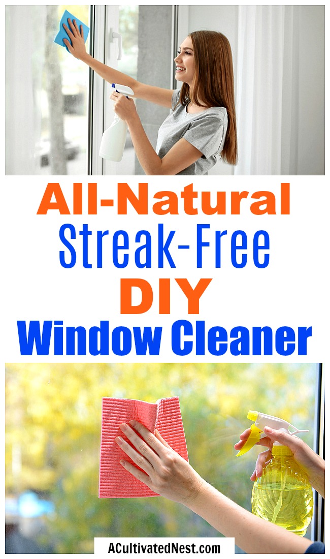 All-Natural Streak-Free DIY Window Cleaner- It's easy to make your own homemade window cleaner! This streak-free DIY window cleaner only uses a few all-natural ingredients!
