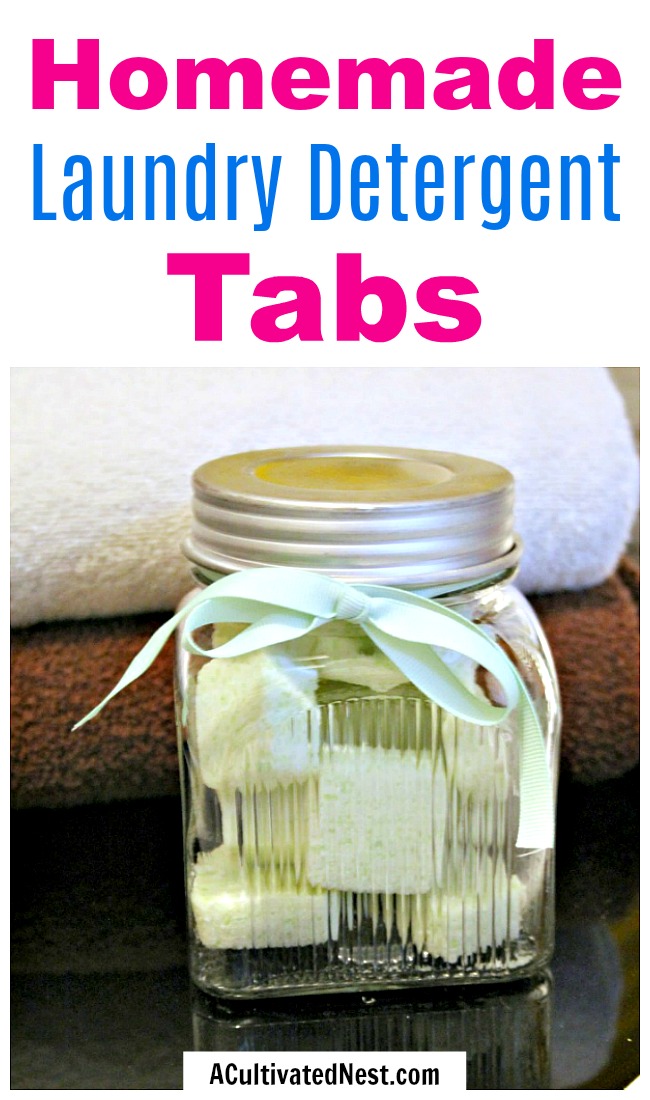 Homemade Laundry Detergent Tabs- You can easily save money on laundry by making your own homemade laundry detergent tabs! They're easy to put together and convenient to use! | #DIY #laundryTabs #homemade #saveMoney #detergent #frugal #frugalLiving #laundry