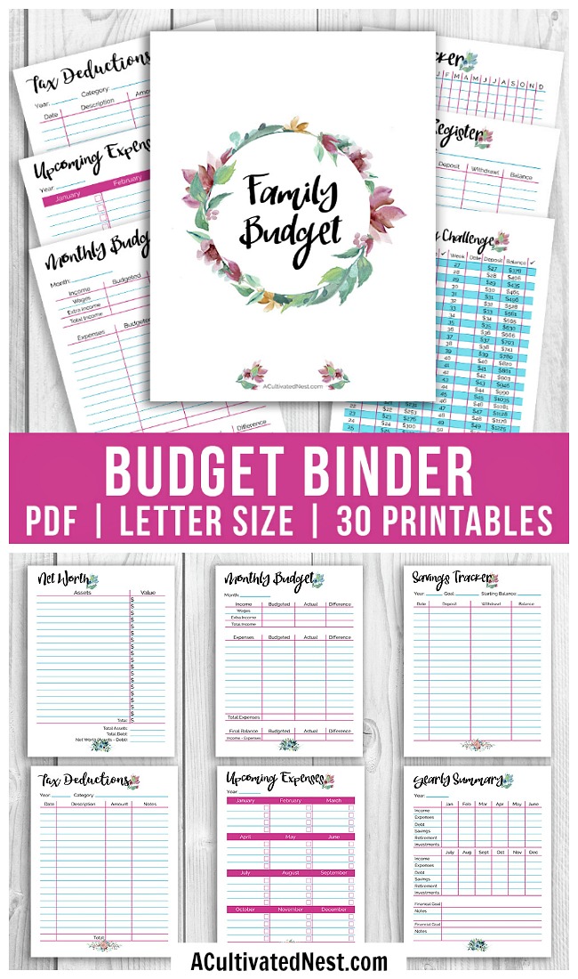 Printable Budget Binder- Want to get your finances in order? Then you need a budget binder, and this one comes with 25+ super helpful printables! | how to make a budget, manage your finances, family finances, family budget, expense tracker, money saving challenge, #printable #budgetBinder #budgeting #personalFinance