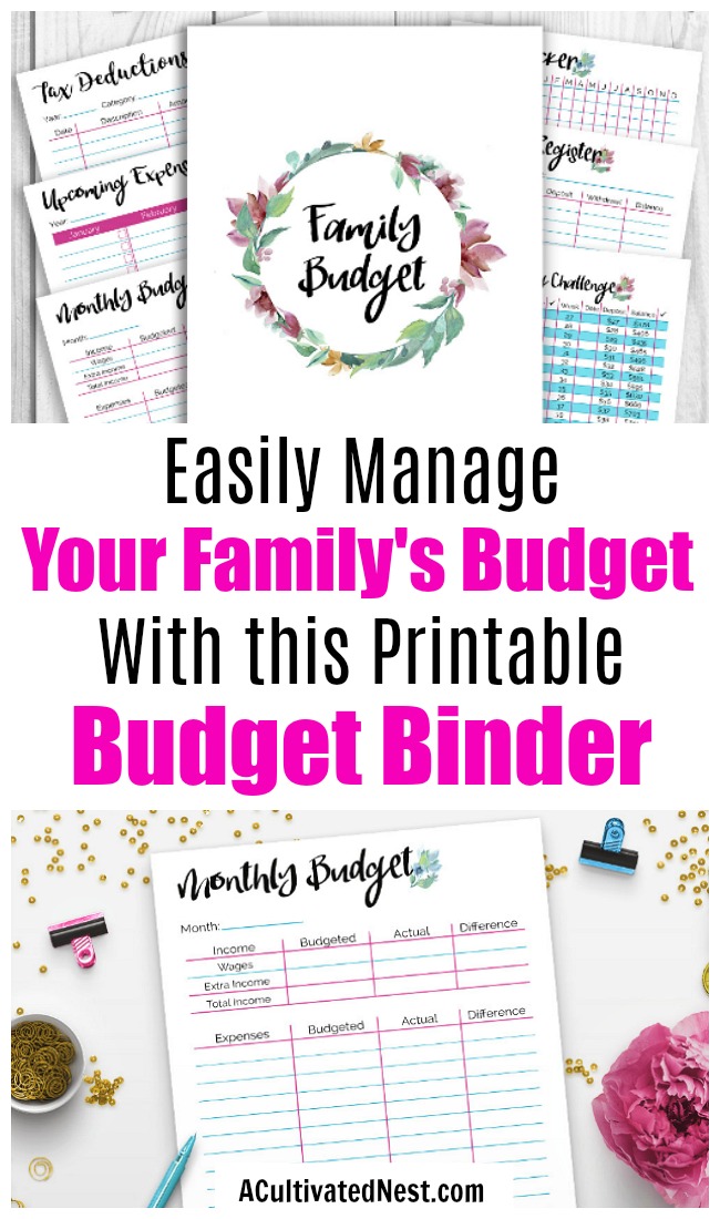 Printable Budget Binder- With 25+printables and a pretty watercolor floral theme, it'll be easy to manage your family's finances! | how to make a budget, manage your finances, family finances, family budget, expense tracker, money saving challenge, #printable #budgetBinder #budgeting #personalFinance