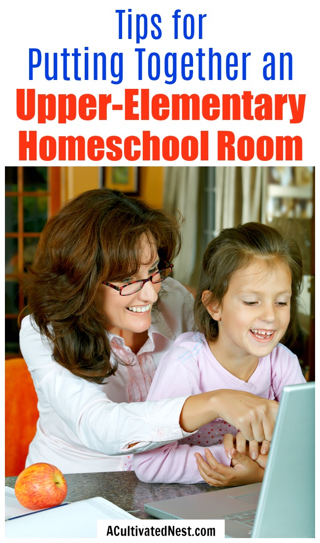 Tips for Putting Together an Upper-Elementary Homeschool Room- These tips for putting together an upper-elementary homeschool room will help you design the perfect space for teaching older kids! | #homeschooling #homeschool #elementarySchool #howToHomeschool