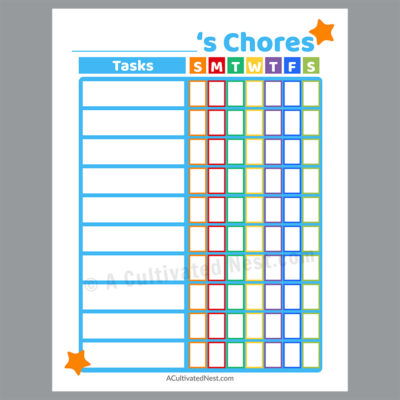 Printable Chore Charts- A Cultivated Nest