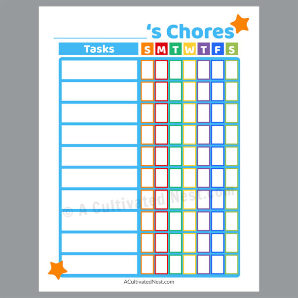 Printable Chore Charts- A Cultivated Nest