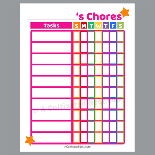 Printable Chore Chart- Pink