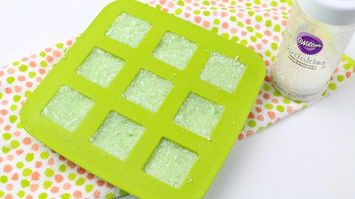 DIY Sugar Scrub Squares: Key Lime- In silicone cube mold. | sugar scrub bars, homemade body scrub, exfoliate, exfoliating, #bodyScrub #DIY #sugarScrub #beauty #diyGift #homemadeGift