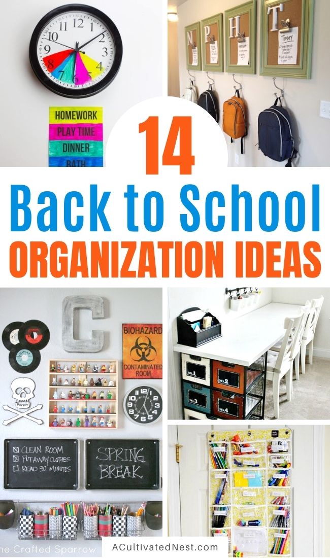 14 hyödyllisiä Back To School Organization ideoita-Aloita kouluvuosi järjestettynä näiden 14 clever Back To school organization ideoiden avulla! Ne sisältävät tonnia hyviä järjestelyvinkkejä auttaaksesi lapsiasi ja pidät kaiken järjestyksessä kouluvuoden aikana! / get organized for back-to-school, homeschool room organization, homeschooling, #backToSchool #organize # organization #homeschoolRoom #ACultivatedNest