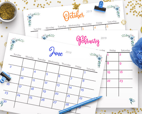 2019 Calendar Free Printable - Stay organized in the new year with this free printable 2019 calendar! It has a beautiful design featuring watercolor flowers! | floral calendar printable, #freePrintable #calendar #printable #printableCalendar #freeCalendar #watercolors #2019