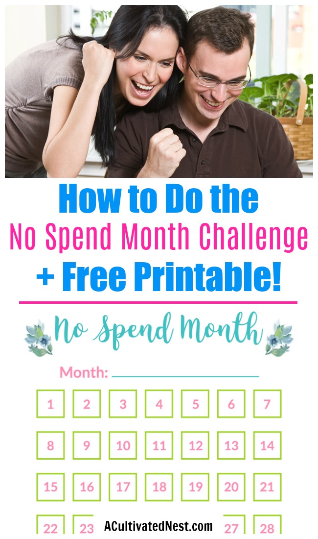 How to Do the No Spend Month Challenge- Having a No Spend Month isn't as hard as you'd think, plus it's a great way to save a lot of money fast! Here is how to do the No Spend Month Challenge, with a free printable! | budget, money saving challenge, frugal, how to save money fast, #budget #noSpendMonth #freePrintable #saveMoney #frugalLiving #noSpendChallenge #printable #frugal #ACultivatedNest