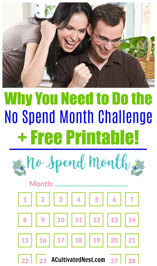 How to Do the No Spend Month Challenge- A No Spend Month is a great way to save a lot of money fast! Here is how to do the No Spend Month Challenge, with a free printable worksheet included! | money saving challenge, how to save money fast, #noSpendMonth #saveMoney #frugalLiving #freePrintable #noSpendChallenge #printable #frugal #ACultivatedNest