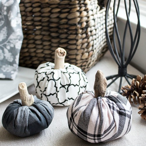 DIY Handmade Cloth Pumpkins (No Sewing Required!)- These no-sew DIY fabric pumpkins are an easy and frugal way to add new fall decor to your home. Plus, they're really easy to customize! | #DIY #craft #decor #pumpkins #fall #fallDecor #autumn #noSew #decorating #fallDecorating #ACultivatedNest