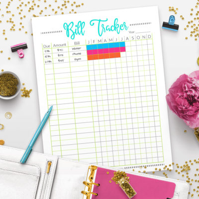 Printable Bill Tracker Worksheet: Pixels- A Cultivated Nest