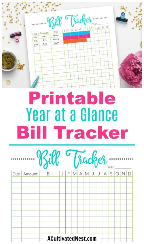 Printable Bill Tracker Worksheet: Pixels- A Cultivated Nest