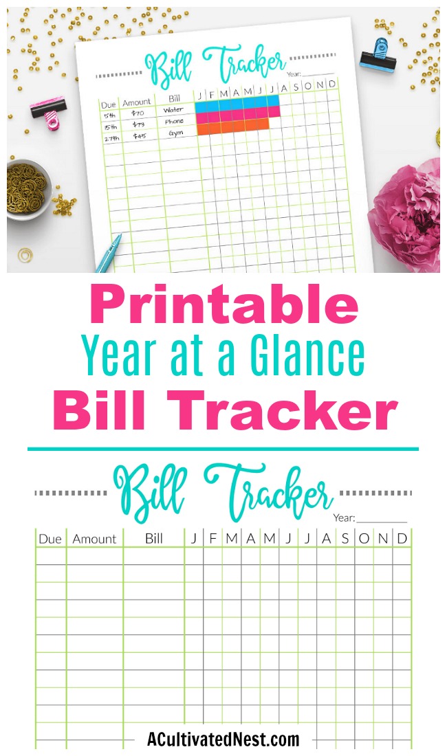 Printable Bill Tracker Worksheet- It's easy to forget about a bill and have to pay late fees. Make sure that never happens again with the help of this handy printable bill payment tracker worksheet! | personal finance, budget binder insert, budget planner, bill payment tracker, #printable #bills #ACultivatedNest