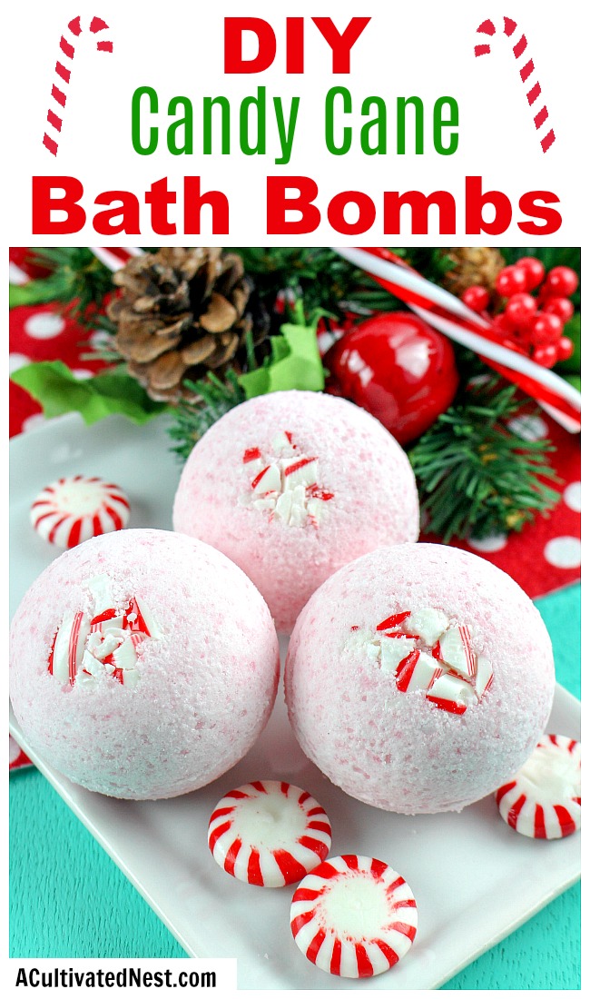 DIY Candy Cane Bath Bombs- If you want a fun way to relax this winter, you should make these homemade candy cane bath bombs! They make a great DIY gift! | beauty, bath fizzy tutorial, #bathBomb #DIY #ACultivatedNest