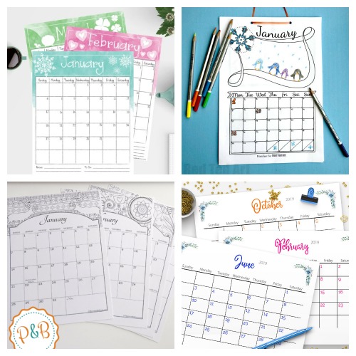 12 Free Printable Monthly Calendars for 2019- Why spend money on a calendar from the store, when you can get one of these beautiful free printable 2019 calendars! There are so many to choose from! | 2019 monthly calendar printables to download, coloring calendars, calendars for kids, #freePrintable #calendars #ACultivatedNest