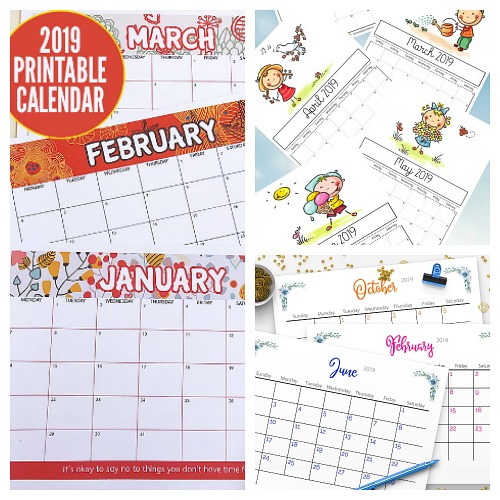 12 Free Printable 2019 Calendars- Why spend money on a calendar from the store, when you can get one of these beautiful free printable 2019 calendars! There are so many to choose from! | 2019 monthly calendar printables to download, coloring calendars, calendars for kids, #freePrintable #calendars #ACultivatedNest