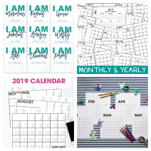12 Free 2019 Printable Monthly Calendars- Why spend money on a calendar from the store, when you can get one of these beautiful free printable 2019 calendars! There are so many to choose from! | 2019 monthly calendar printables to download, coloring calendars, calendars for kids, #freePrintable #calendars #ACultivatedNest