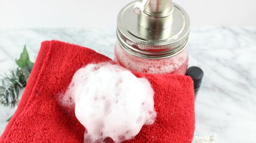 Peppermint DIY Liquid Soap- It's easy to make your own all-natural foaming hand soap! Here is how I made this fun and festive peppermint DIY foaming hand wash! | homemade liquid soap, DIY hand soap, make your won soap, Christmas soap, #DIY #frugalLiving #ACultivatedNest
