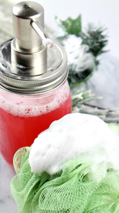 DIY Christmas Hand Soap- It's easy to make your own all-natural foaming hand soap! Here is how I made this fun and festive peppermint DIY foaming hand wash! | homemade liquid soap, DIY hand soap, make your won soap, Christmas soap, #DIY #frugalLiving #ACultivatedNest