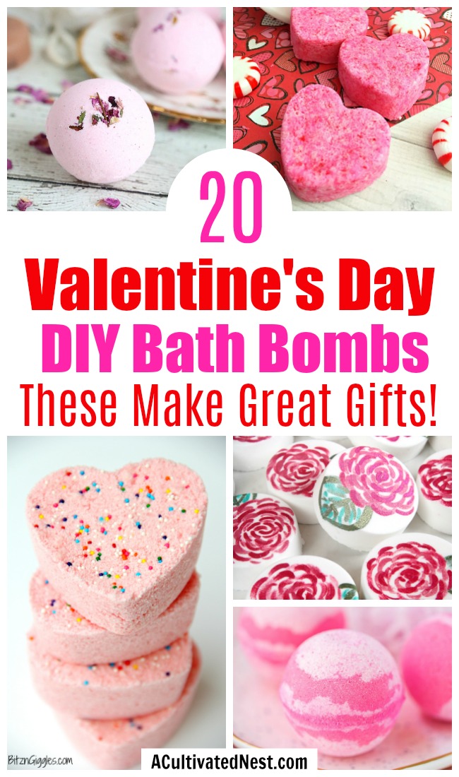 20 DIY Valentine's Day Bath Fizzies- These DIY Valentine's Day bath bombs make wonderful homemade gifts! If you want a unique DIY gift for your special someone this Valentine's Day, you definitely have to make one of these! | homemade bath fizzy, love themed bath bombs, DIY heart shaped bath bombs, #ValentinesDay #homemadeGift #ACultivatedNest